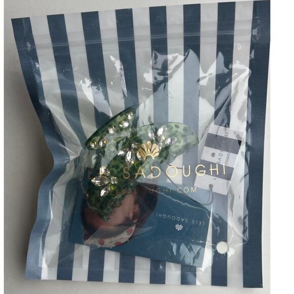 Lele Sadoughi 14k Gold Crystal Acetate Claw Clip Green NWT - Picture 5 of 11